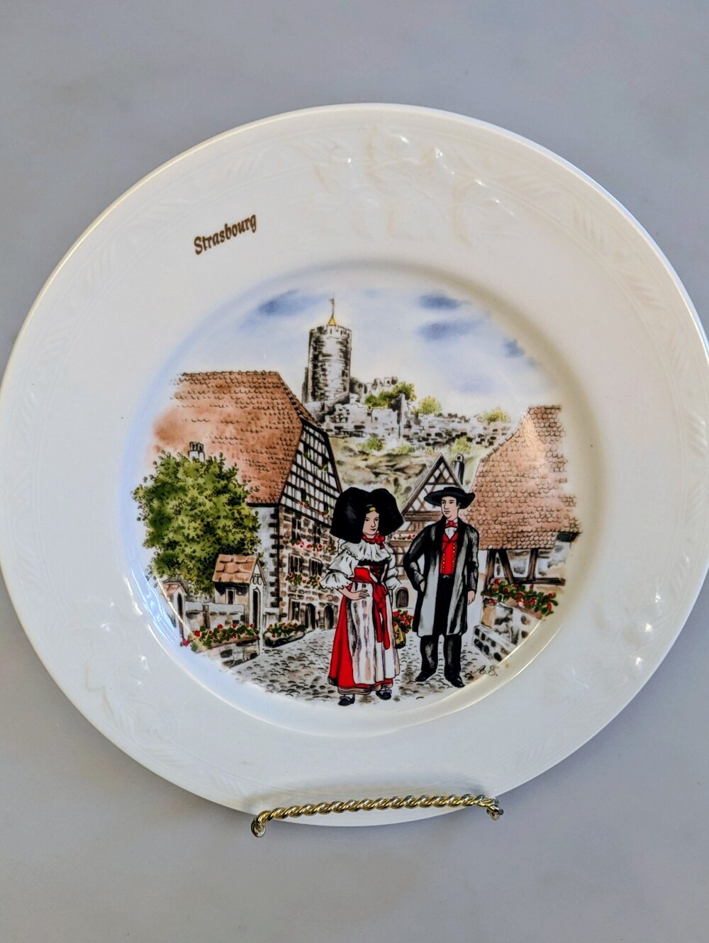 Vintage Strasbourg Anne Ehret Porcelain Wall/Table Decor 10” Plate. France.